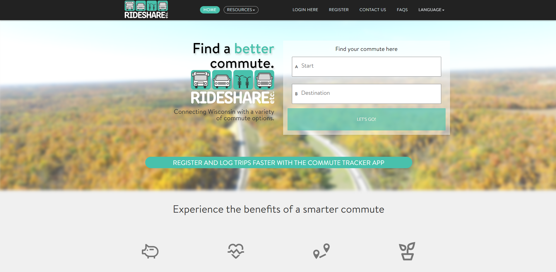 Screenshot of the RIDESHARE website