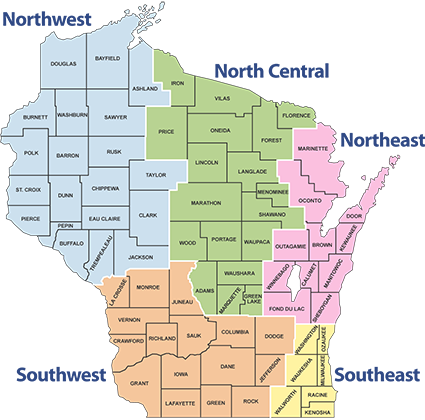 Map of WisDOT regions