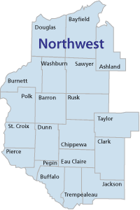 Northwest region map of counties