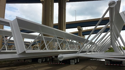 Picture of large bridge showing piers and yet to be used girders underneath