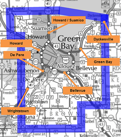 Map of Brown County park and ride lots.