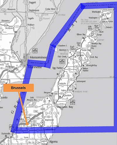 Map of Door County park and ride lots.