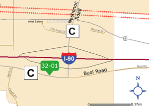 Map of La Crosse County park and ride lot West Salem (I-90/County C)