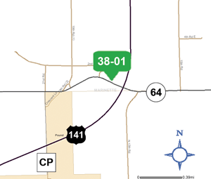 Map of Marinette park and ride lot Pound (US 141/WIS 64) #3801