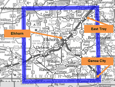 Map of Walworth County park and ride lots