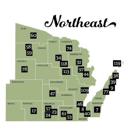 Northeast region map of rustic roads and counties