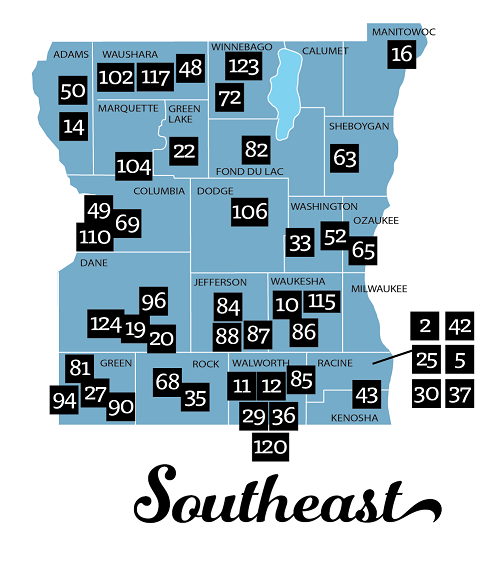 Rustic Roads - Southeast region locator map